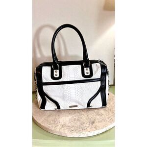 Rebecca Minkoff Womens White Black Snake Print Double Handle Satchel Bag